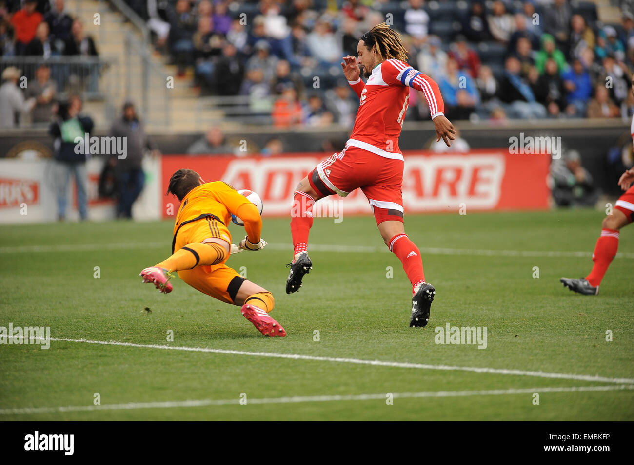 Chester, Pennsylvania, USA. 19th Apr, 2015. New England Revolution's midfielder, JERMAINE JONES (13) goes for ta goal during the match against the Union The Revolution beat the Union 2-1 at PPL Park in Chester Pa Credit:  Ricky Fitchett/ZUMA Wire/Alamy Live News Stock Photo