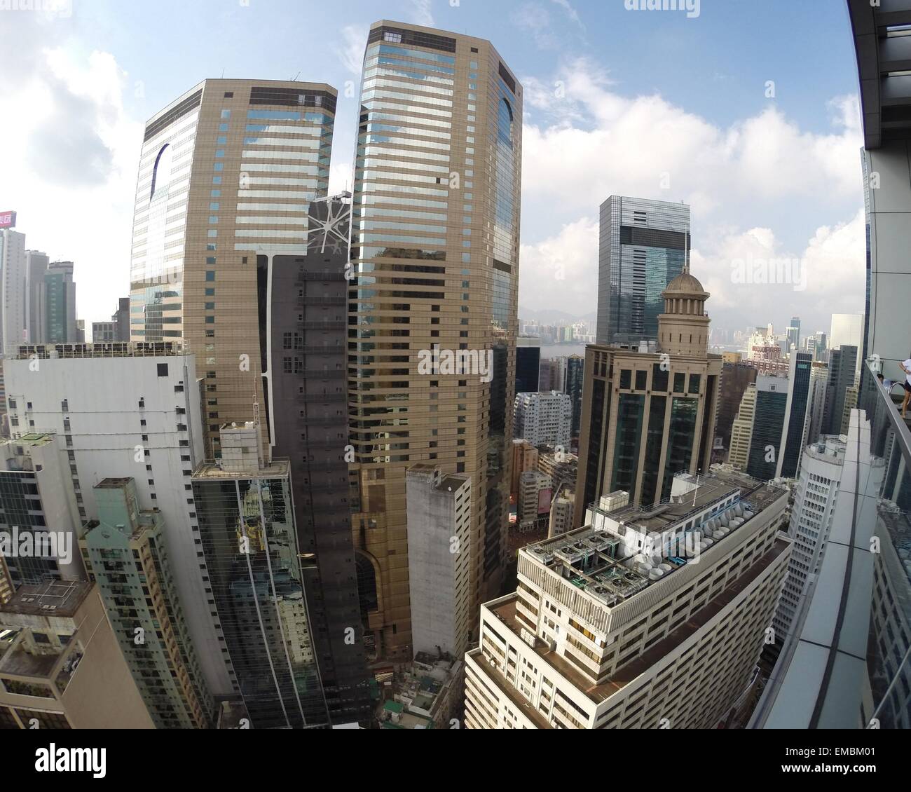 It's a photo of the Hong Kong Skyscrapers view from high and taken with a wide angle camera Stock Photo