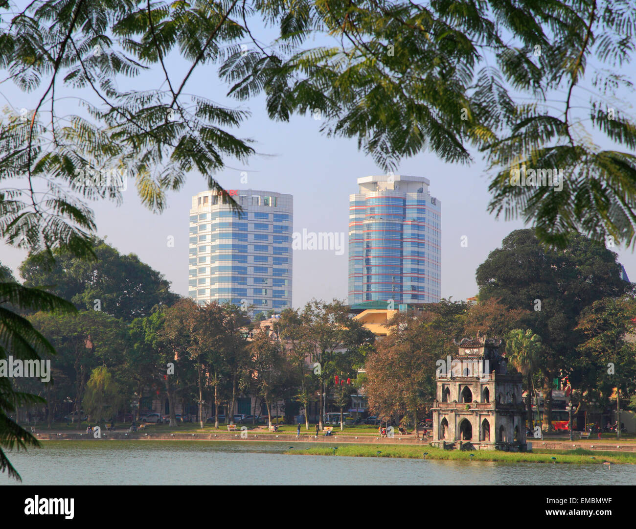 Vietnam, Hanoi, Hoan Kiem Lake, Thap Rua, Turtle Tower, Stock Photo