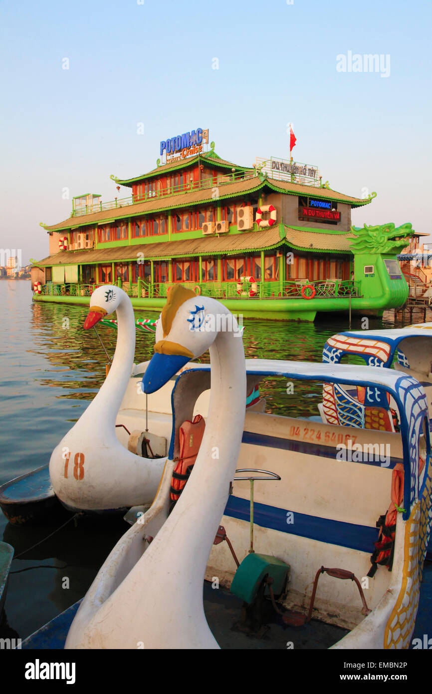 Vietnam, Hanoi, West Lake, floating restaurant, pedal boats, Stock Photo