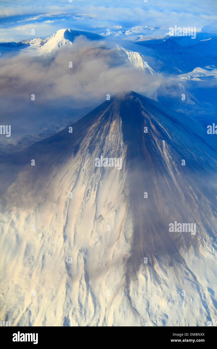 Russia, Kamchatka Peninsula, volcano, aerial view, Stock Photo