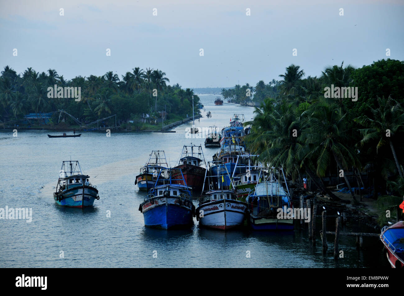 Beautiful boat jetty and fishing boats Stock Photo