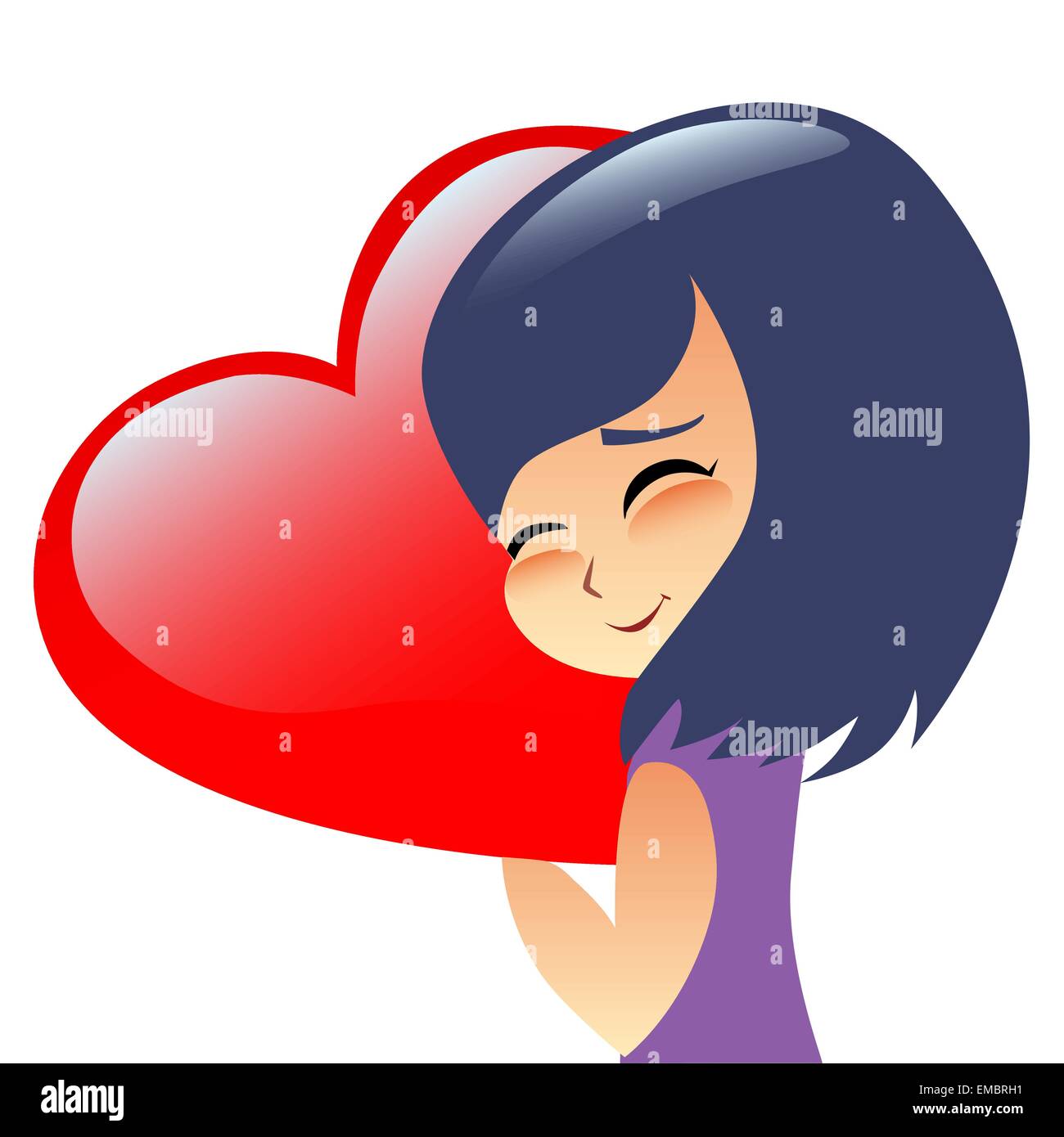 Girl teen hugs heart pillow. The image on Valentines day, love and relationships Stock Vector