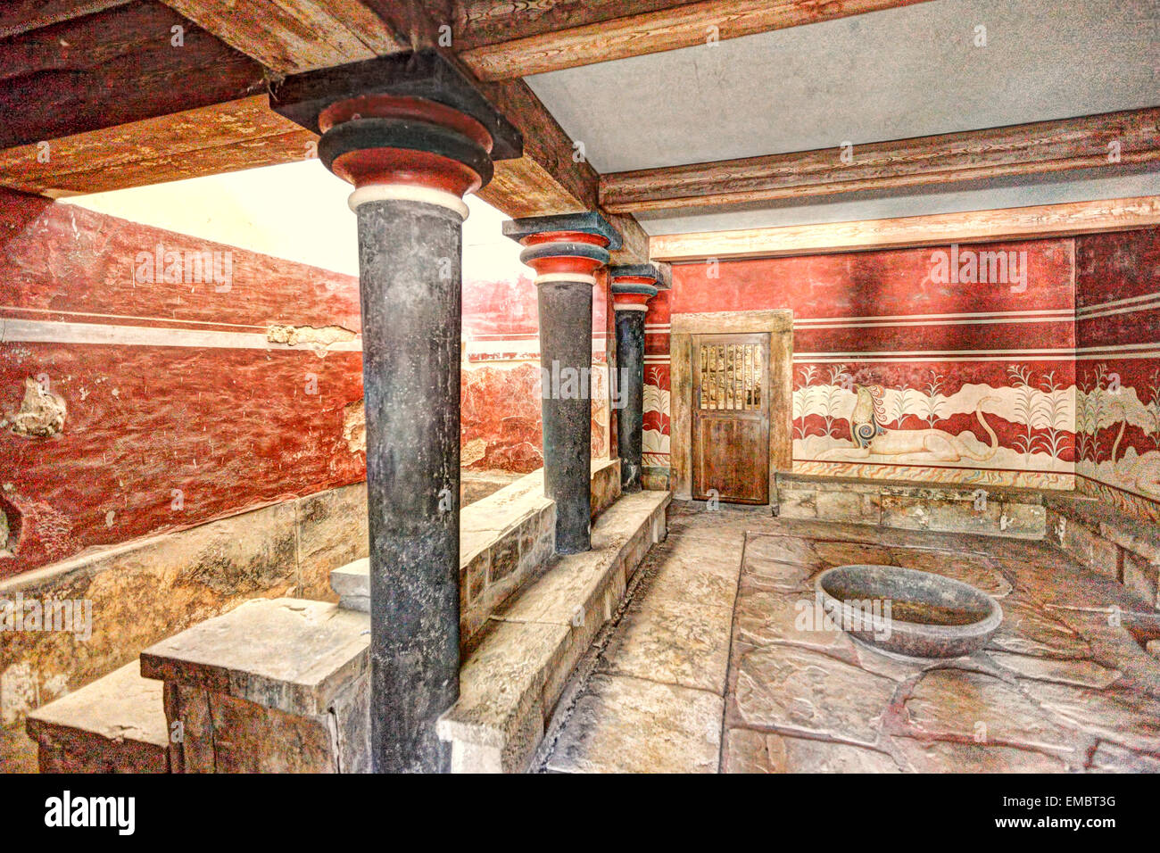 The Throne Room Of The Palace In Knossos At Crete Greece