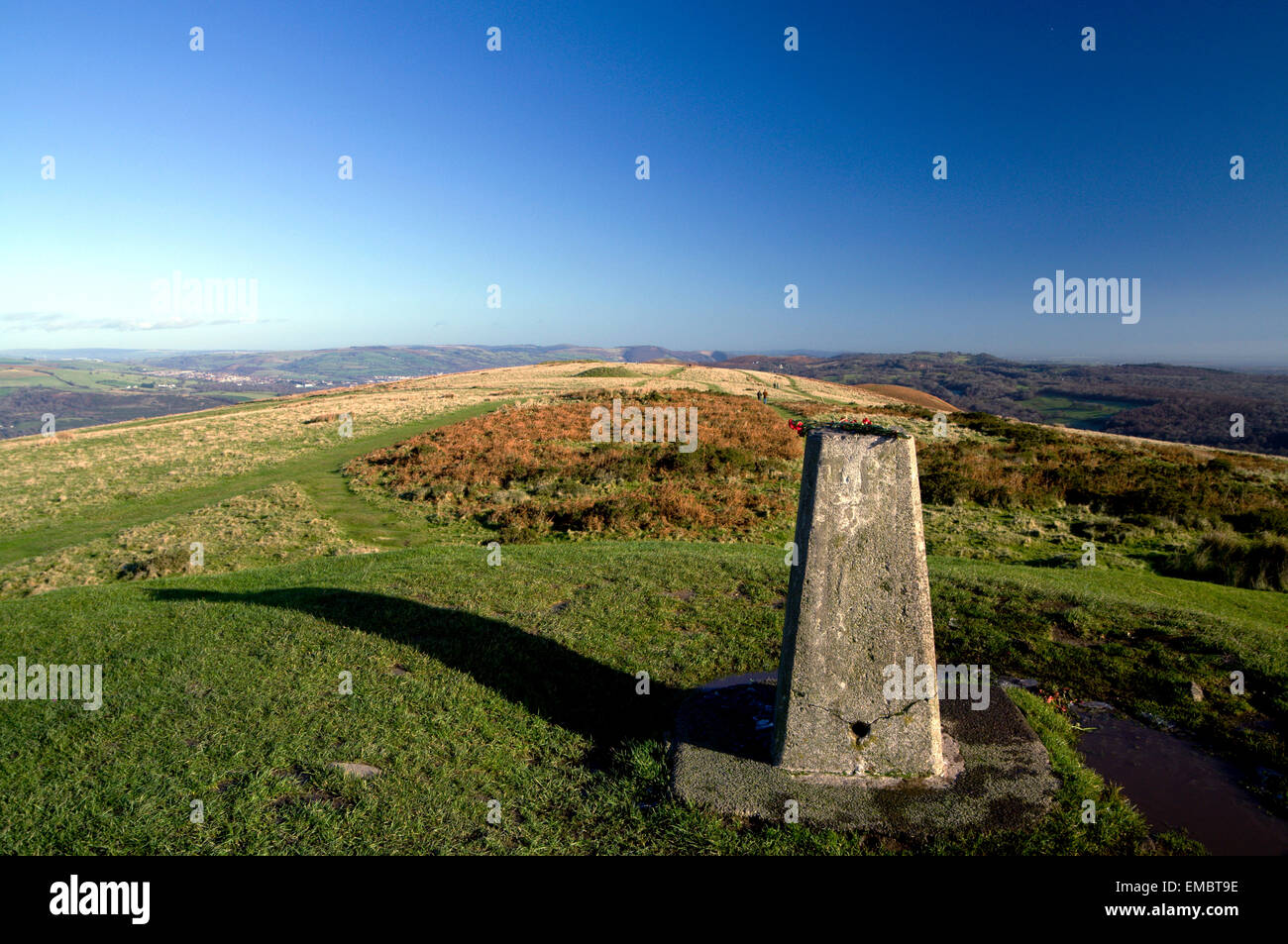 Trig Point on Tumulus Garth Mountain above Taffs Well, South Wales