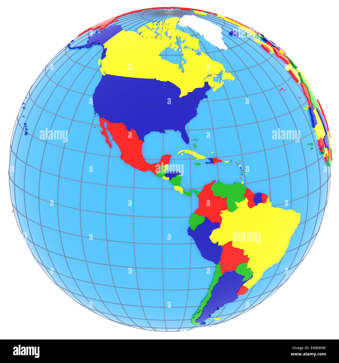 South and North America, political map of the world with countries in