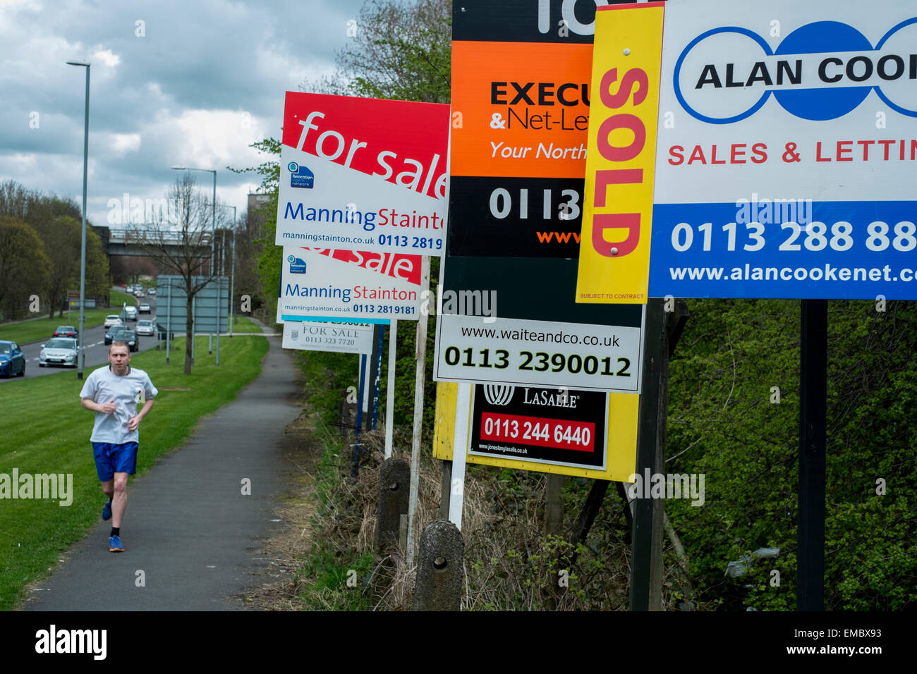 Row of estate agents signs for renting and houses for sale in Leeds West  Yorkshire United KIngdom Stock Photo - Alamy