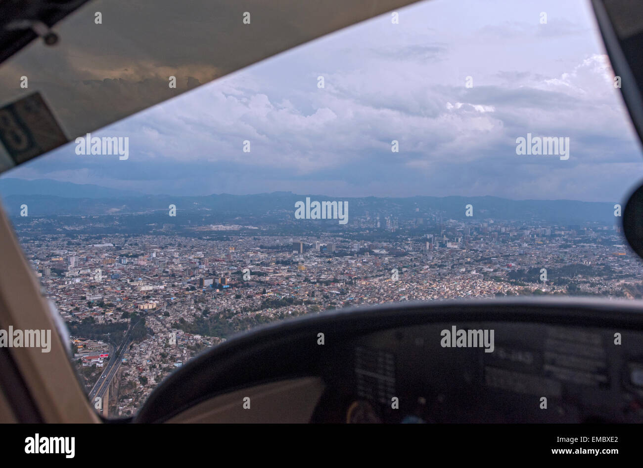 Landing in Guatemala City's La Aurora International Airport Stock Photo