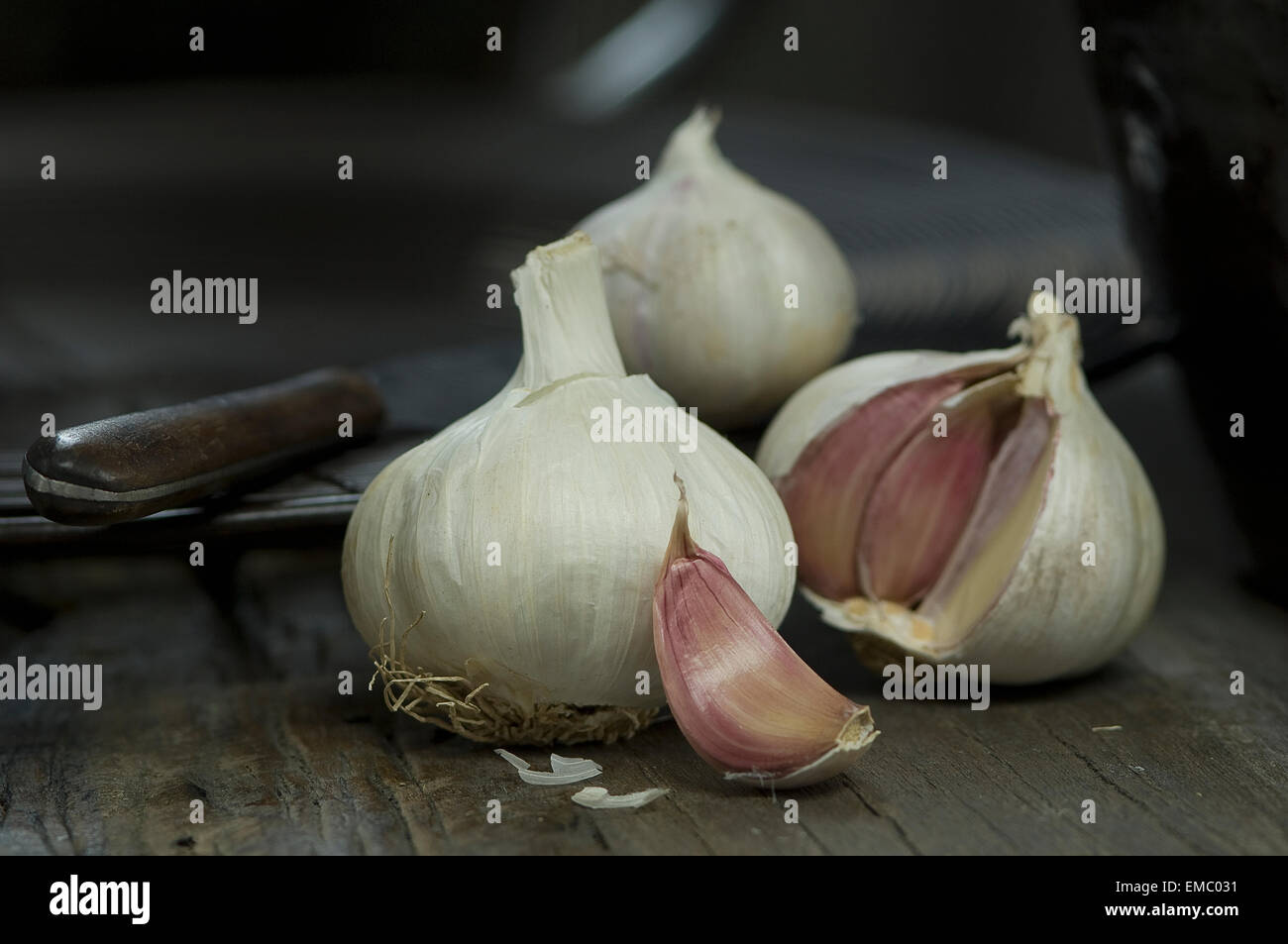 Garlic bulbs and garlic clove Stock Photo