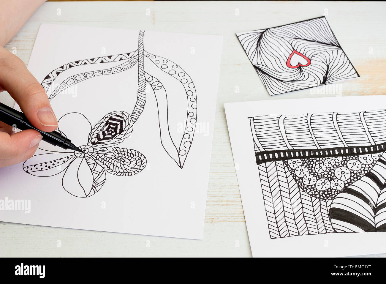 Hand drawing Zentangle motifs Stock Photo