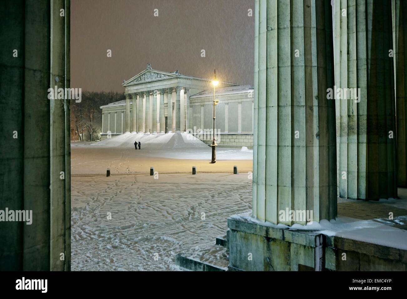 Germany, Munich, Staatliche Antikensammlung at Koenigsplatz in snow Stock Photo