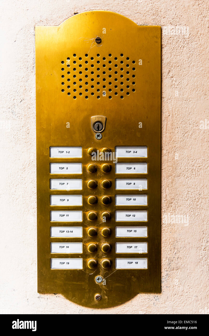 Doorbell button panel and intercom Stock Photo