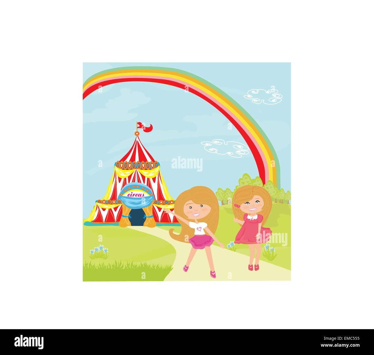 Children waiting for the opening of the circus Stock Vector