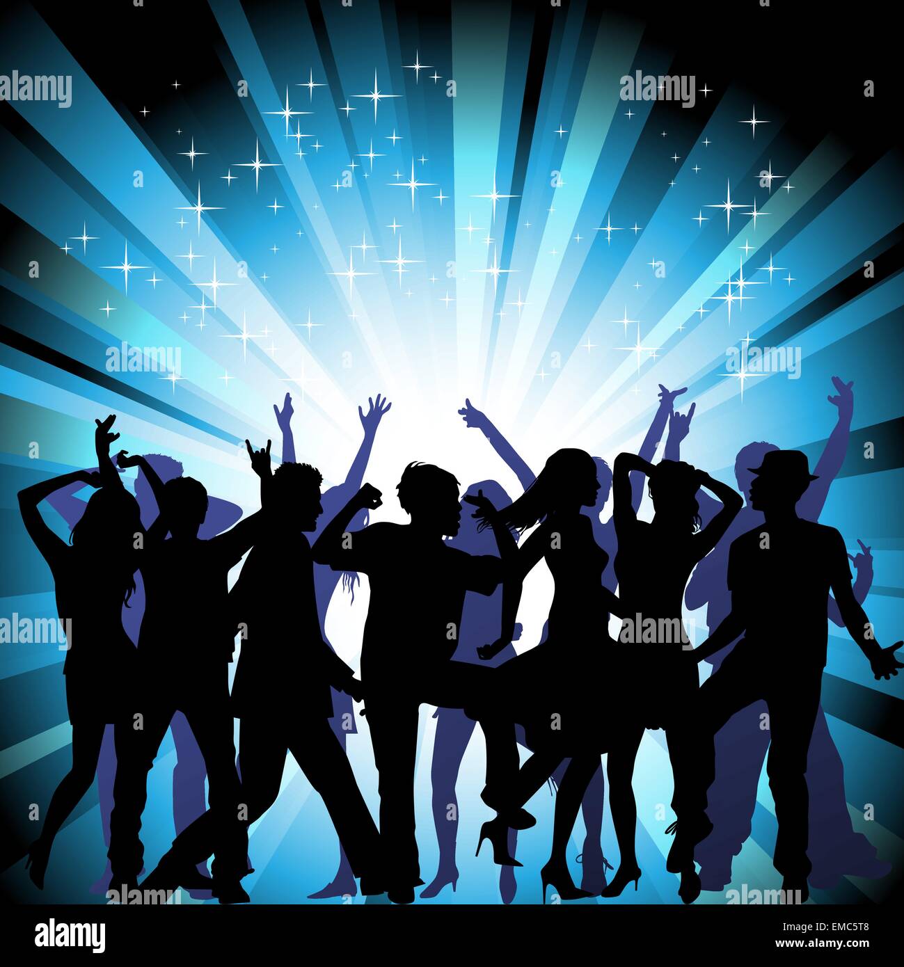 A group of people having a good time in disco. Crowd infront of Stock Vector