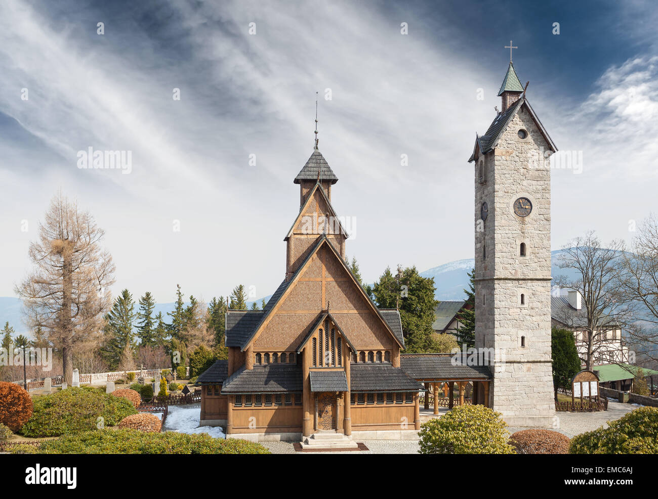 Old wooden temple Wang in Karpacz, Poland. Stock Photo