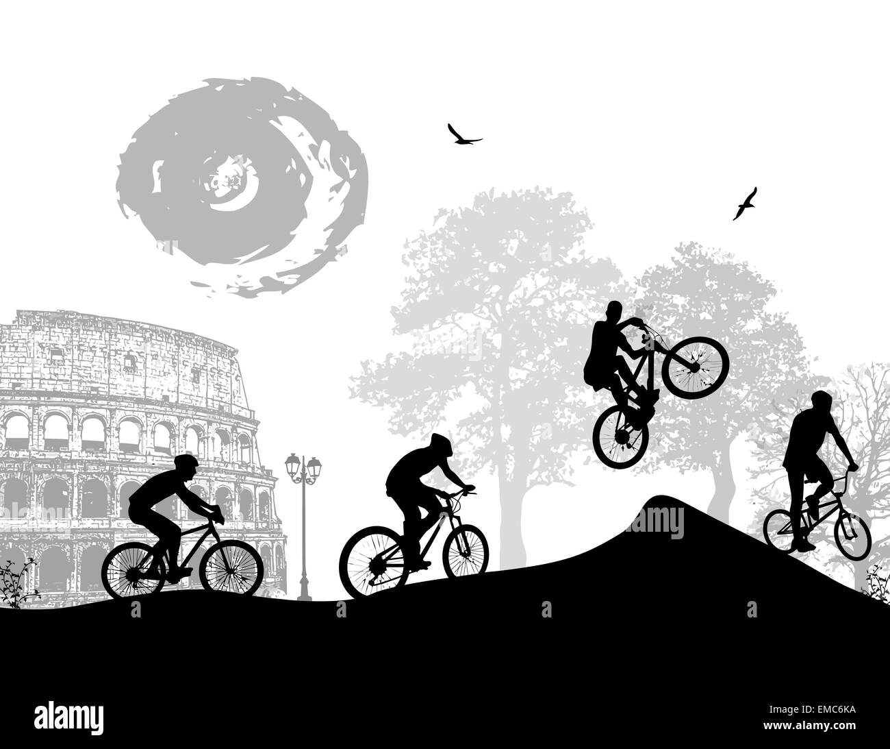 Bicycle riders at Rome Stock Vector