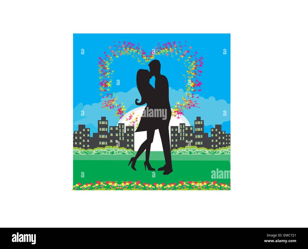 kissing couple in a romantic night Stock Vector