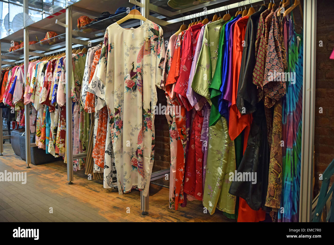Colorful Chinese women's robes for sale at Pearl River on Broadway in