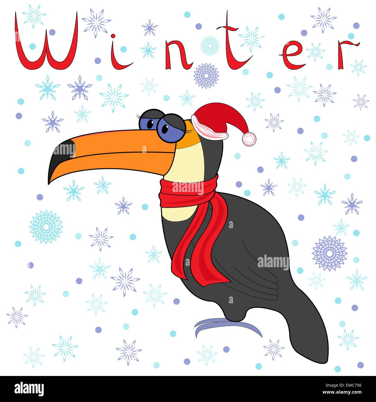 Why Toucan is so cold in winter? Stock Vector