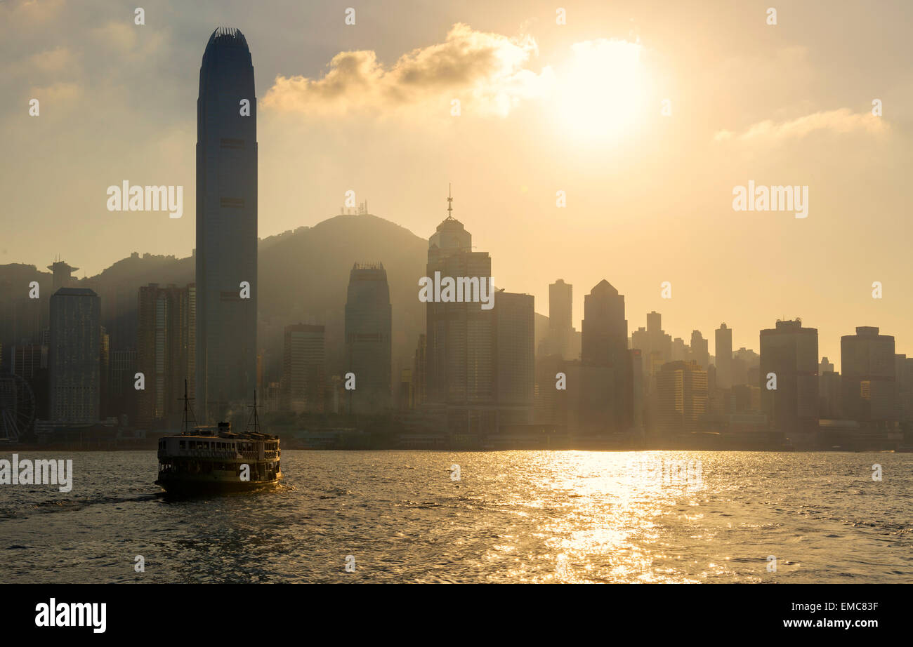 China, Hong Kong skyline from the sea at sunset Stock Photo - Alamy