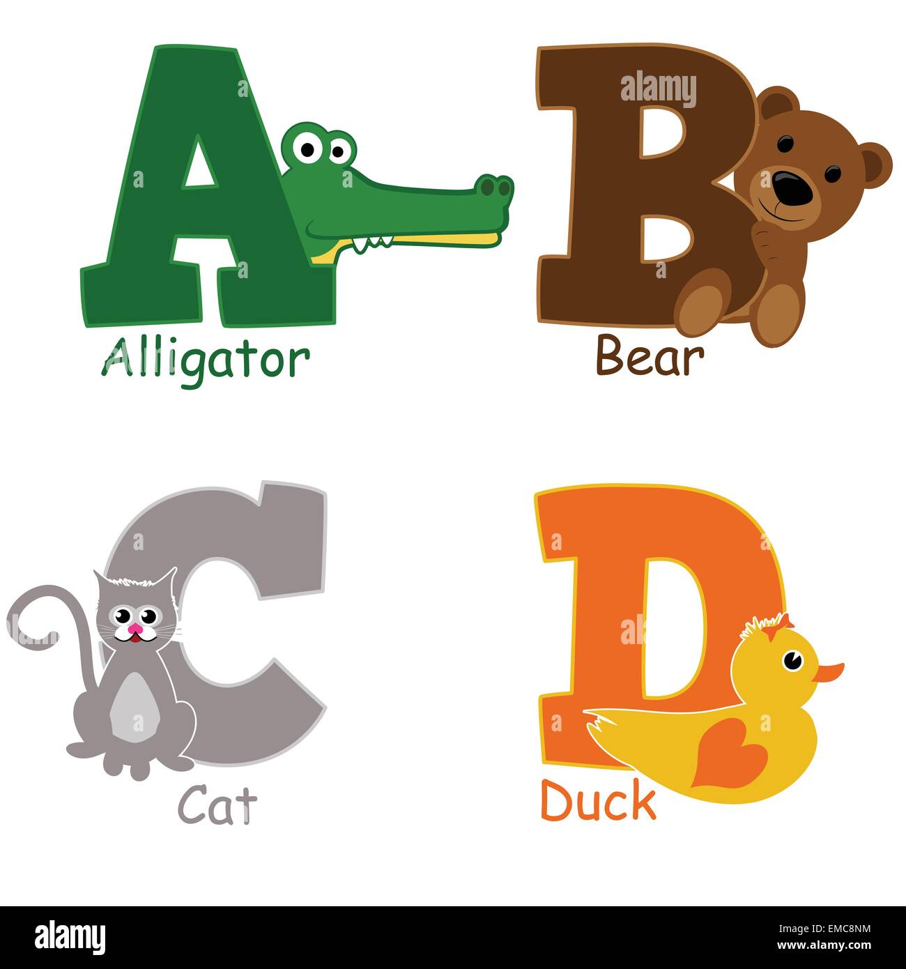 Alphabet animals from A to D Stock Vector