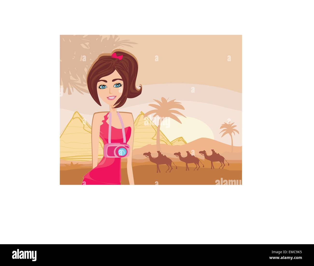 Nature Photographer taking pictures in Giza built for the pharao Stock Vector