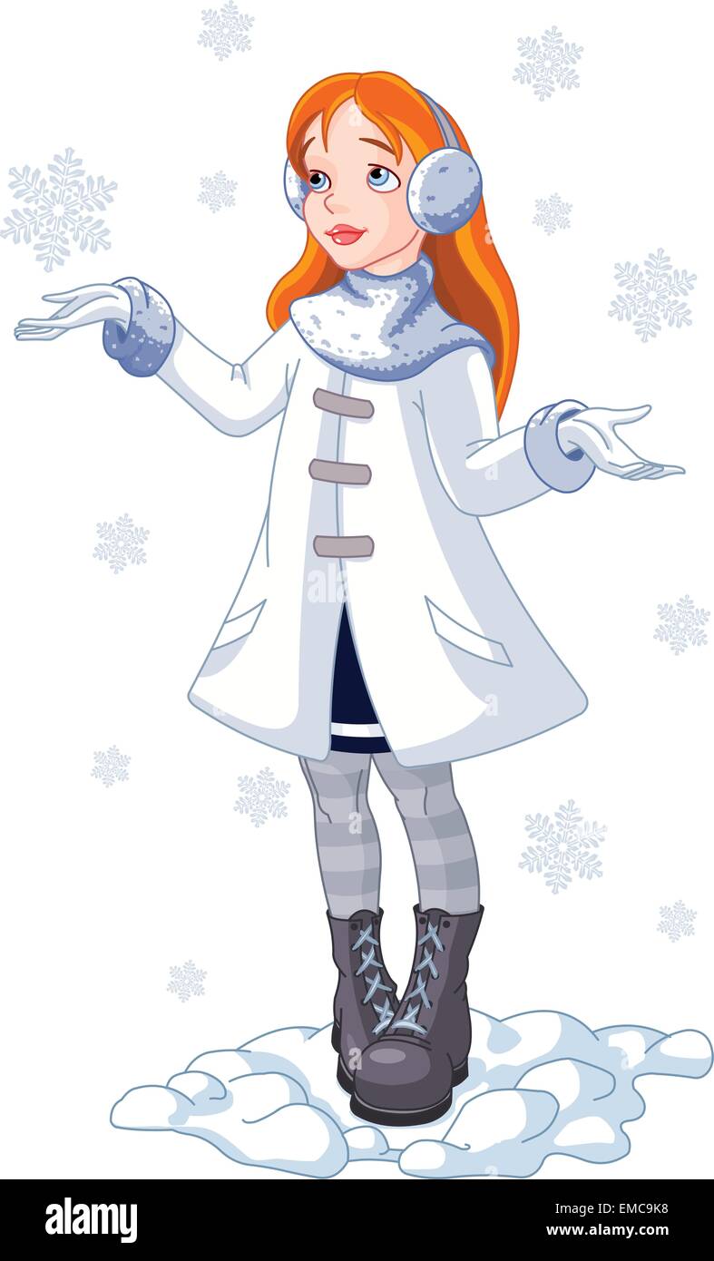 Мультяшная девушка в зимней одежде