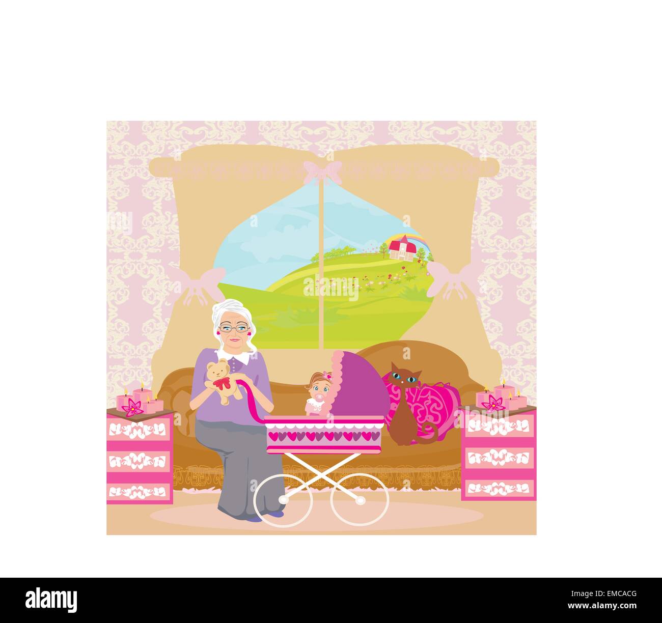 grandmother playing with granddaughter Stock Vector