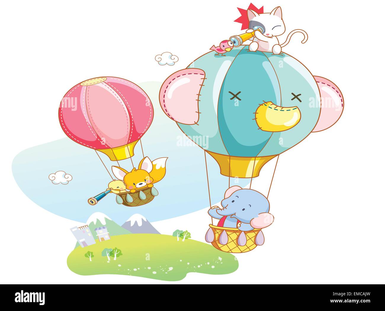 cute animals are playing air balloon Stock Vector