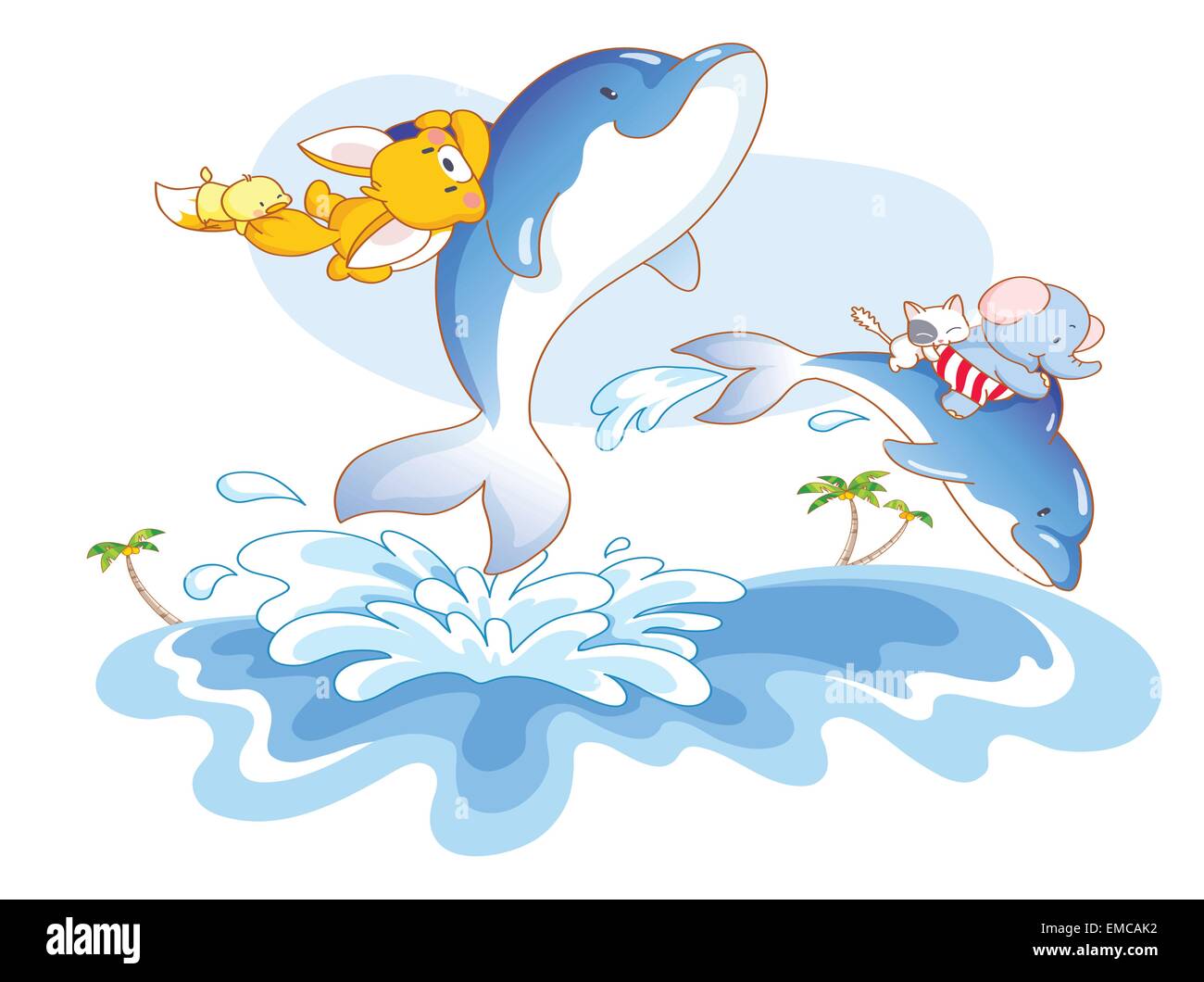 animals was swimming with dolphins Stock Vector