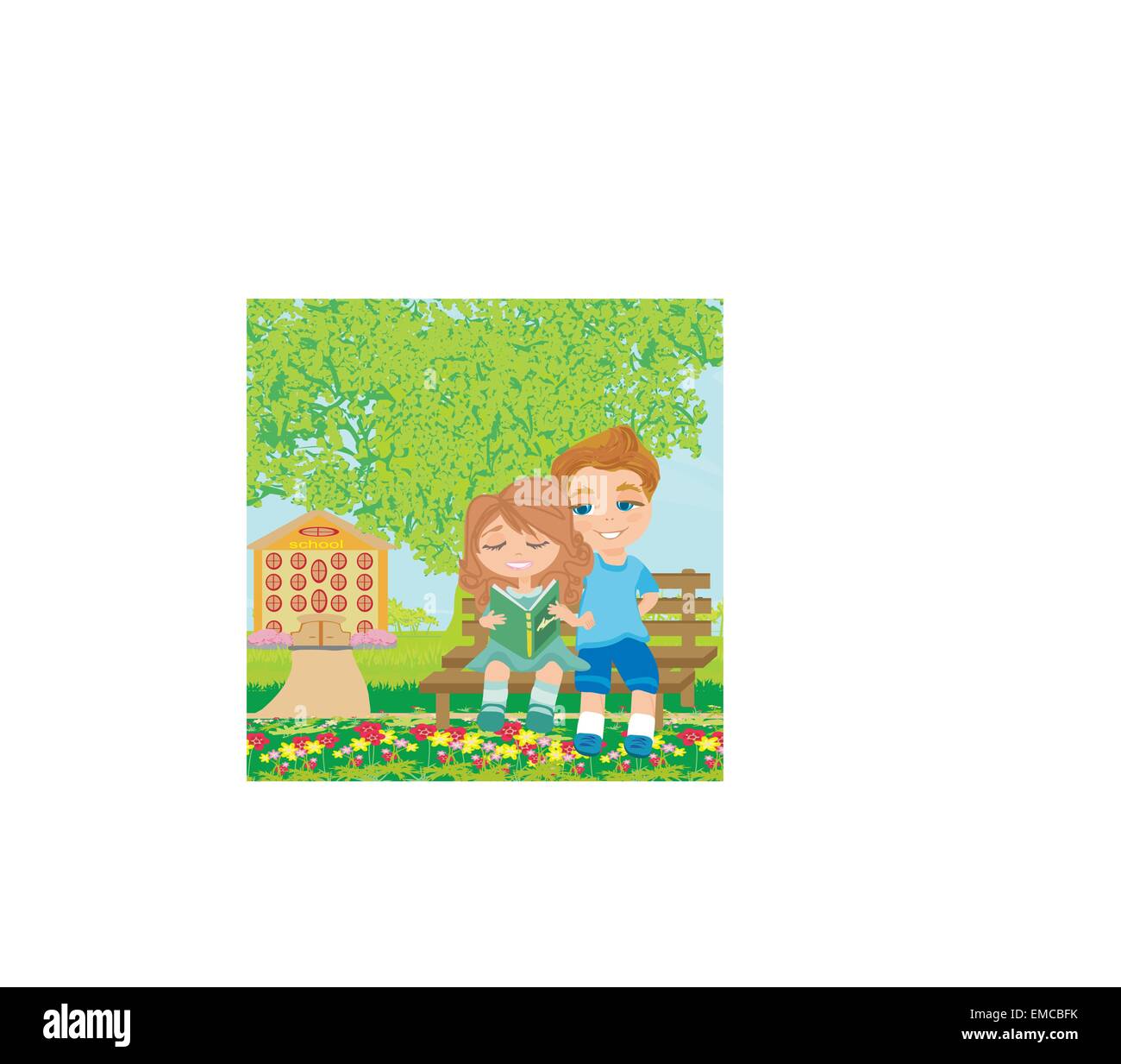 boy and girl reading book Stock Vector Image & Art - Alamy