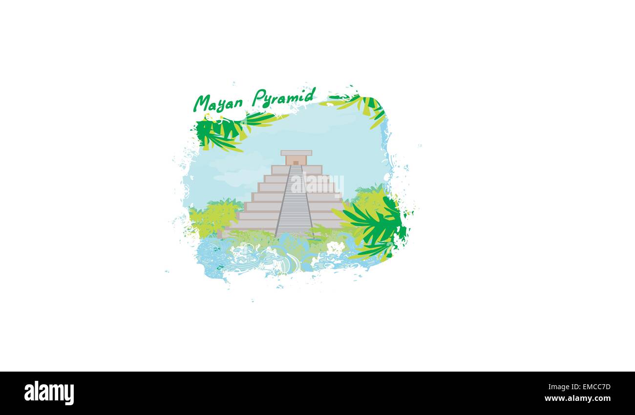 Mayan Pyramid, Chichen-Itza, Mexico - vector illustration Stock Vector