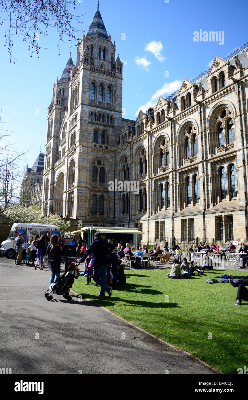 Ice cream vans are buys outside of The National History Museum, South