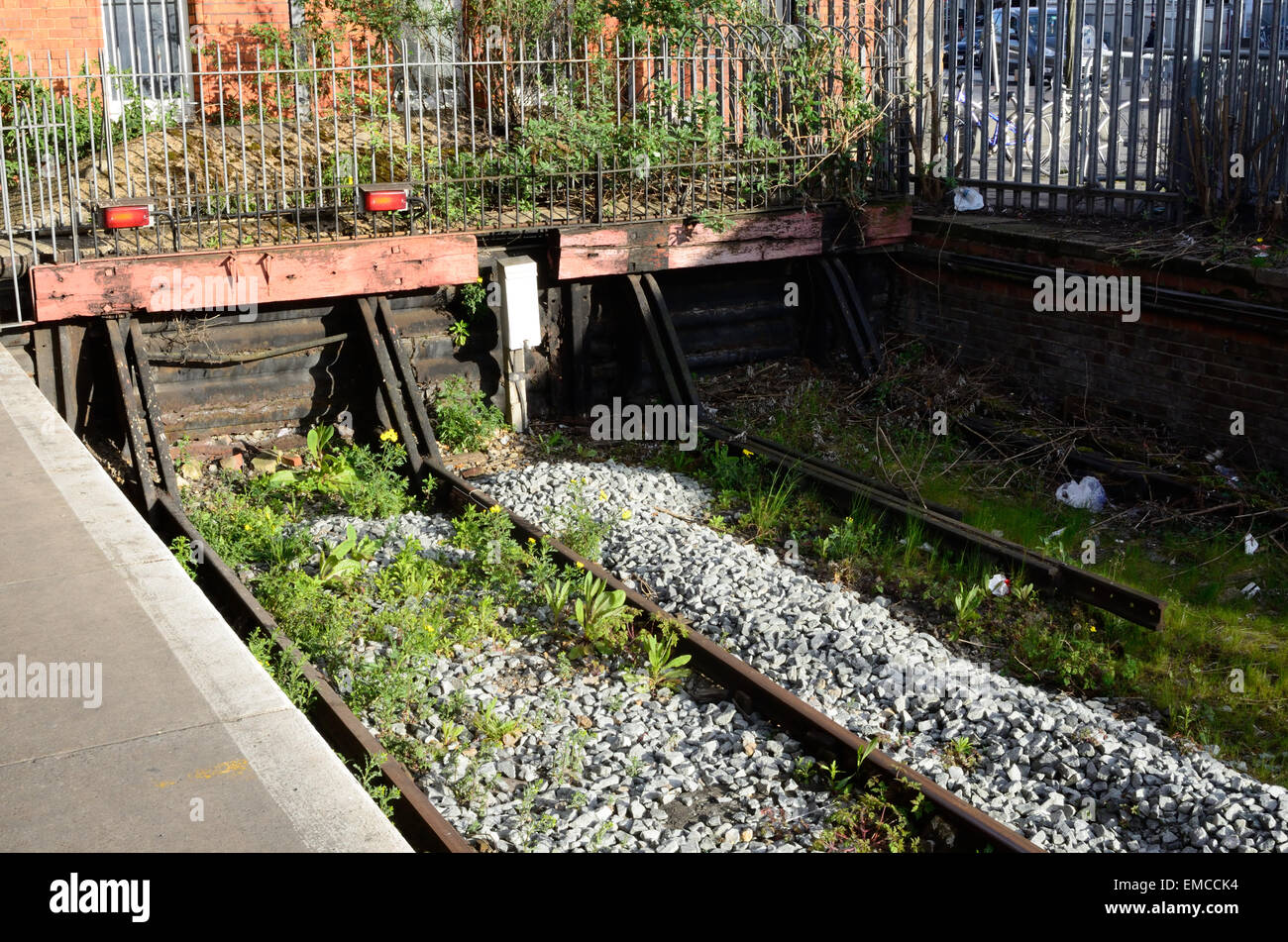 Buffers at the end of a station platform. Stock Photo