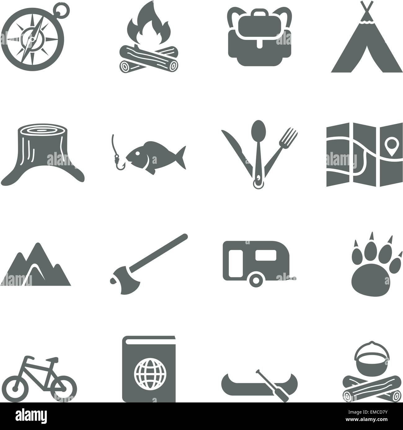 Set of vector icons for tourism, travel and camping Stock Vector Image ...