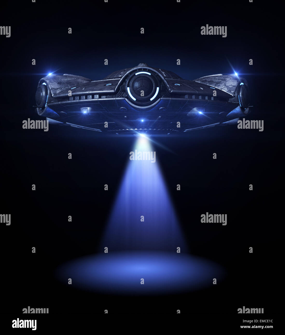 Flying saucer is lighting down Stock Photo