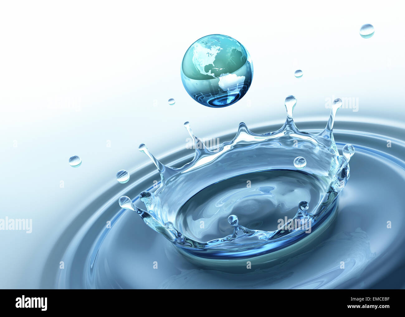 Drop of water with the texture of Earth. Stock Photo