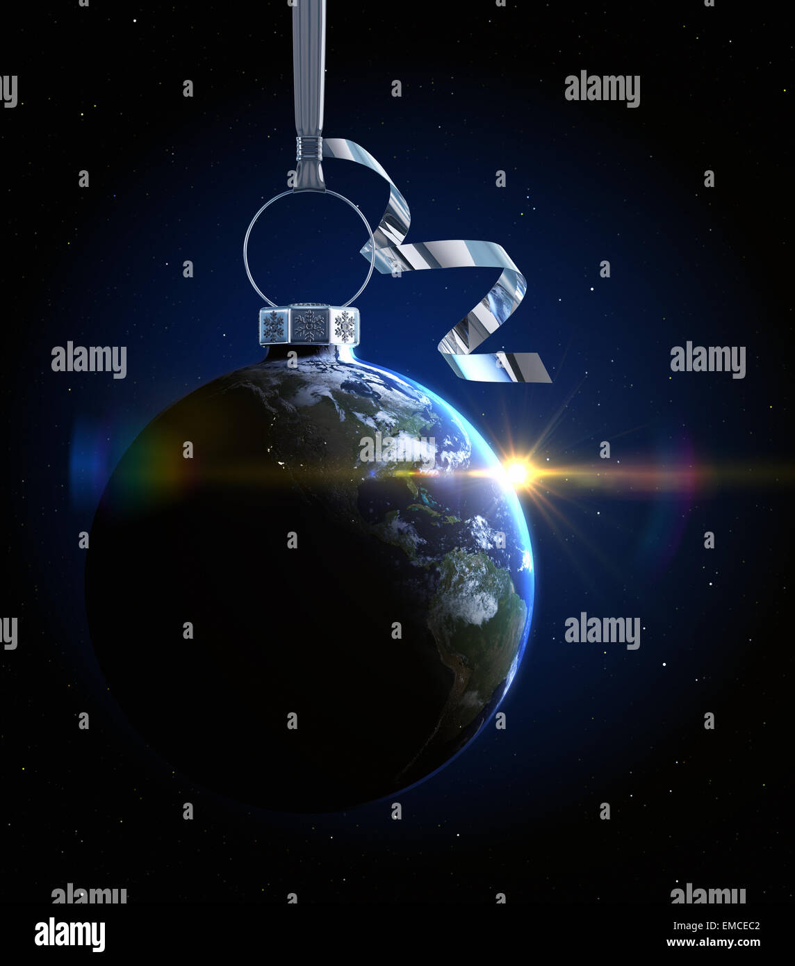Christmas ball with world map texture Stock Photo