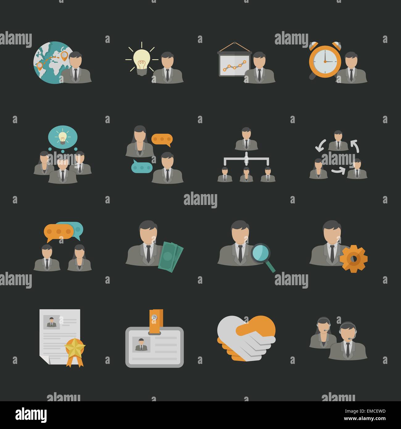 Human resource icons with black background Stock Vector