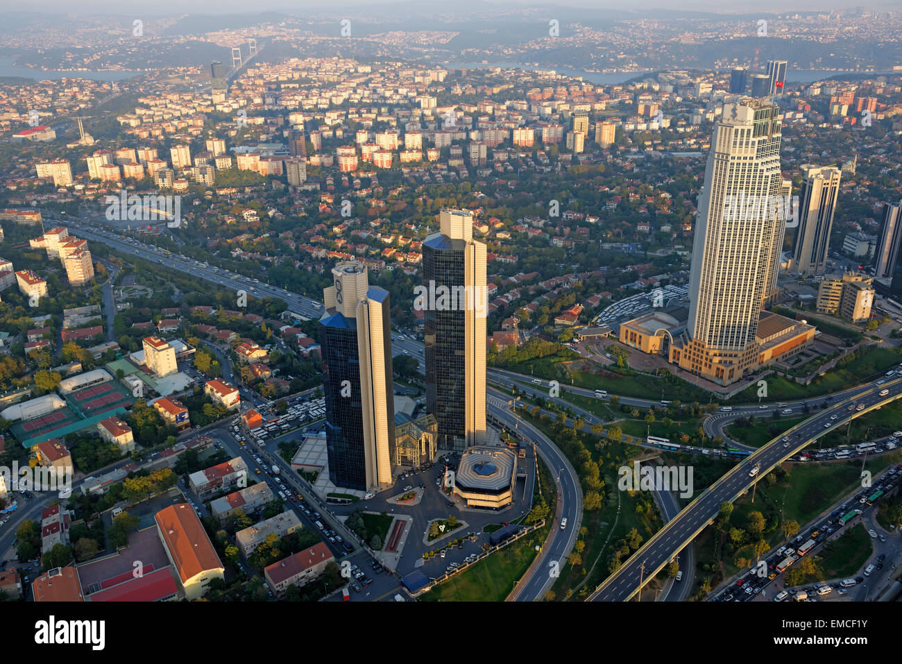 Turkey, Istanbul, view over the financial district and the Bosphorus from Sapphire of Istanbul Stock Photo