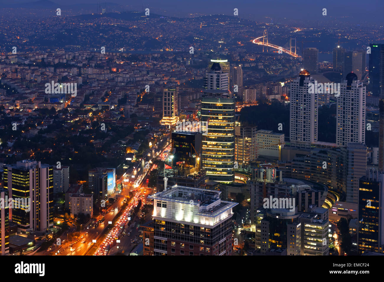 Turkey, Istanbul, view over the financial district from the Istanbul Sapphire by night Stock Photo