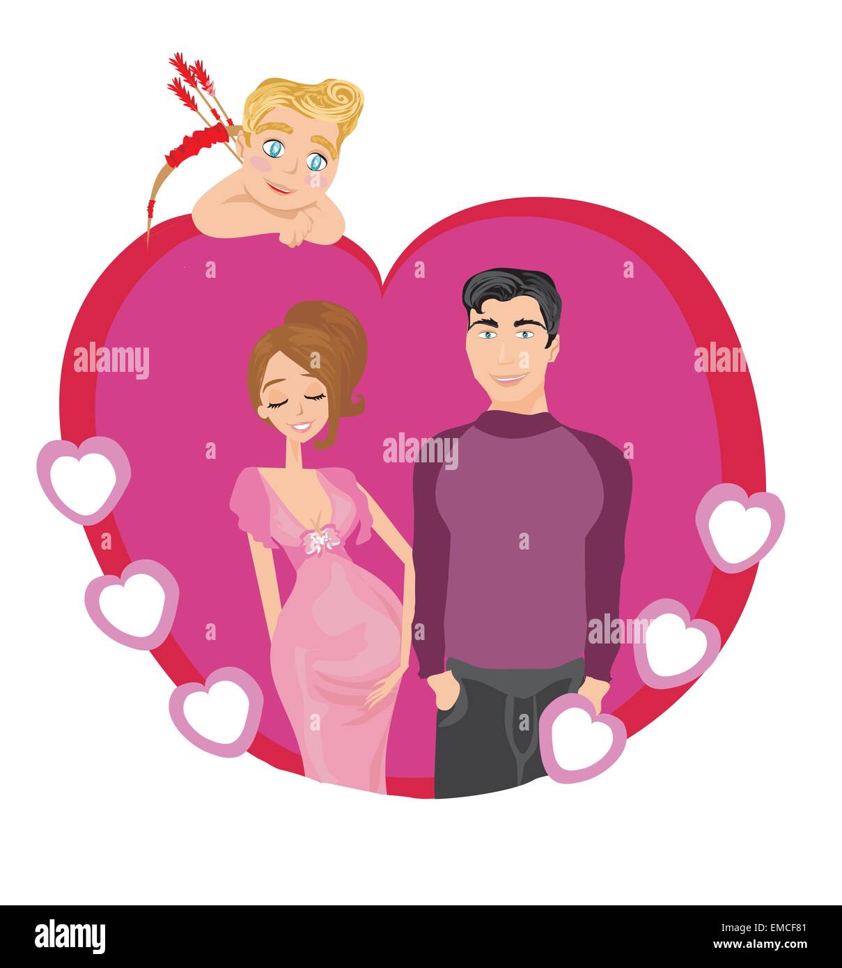 beautiful pregnant woman and her happy husband Stock Vector