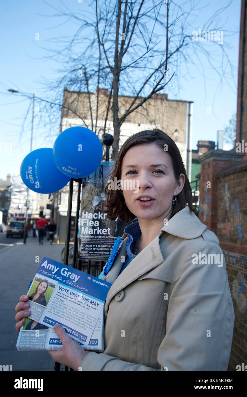 Hackney, London. Amy Gray , prospective Conservative candidate for North Hackney, on the stump, canvassing in Stoke Newington Stock Photo
