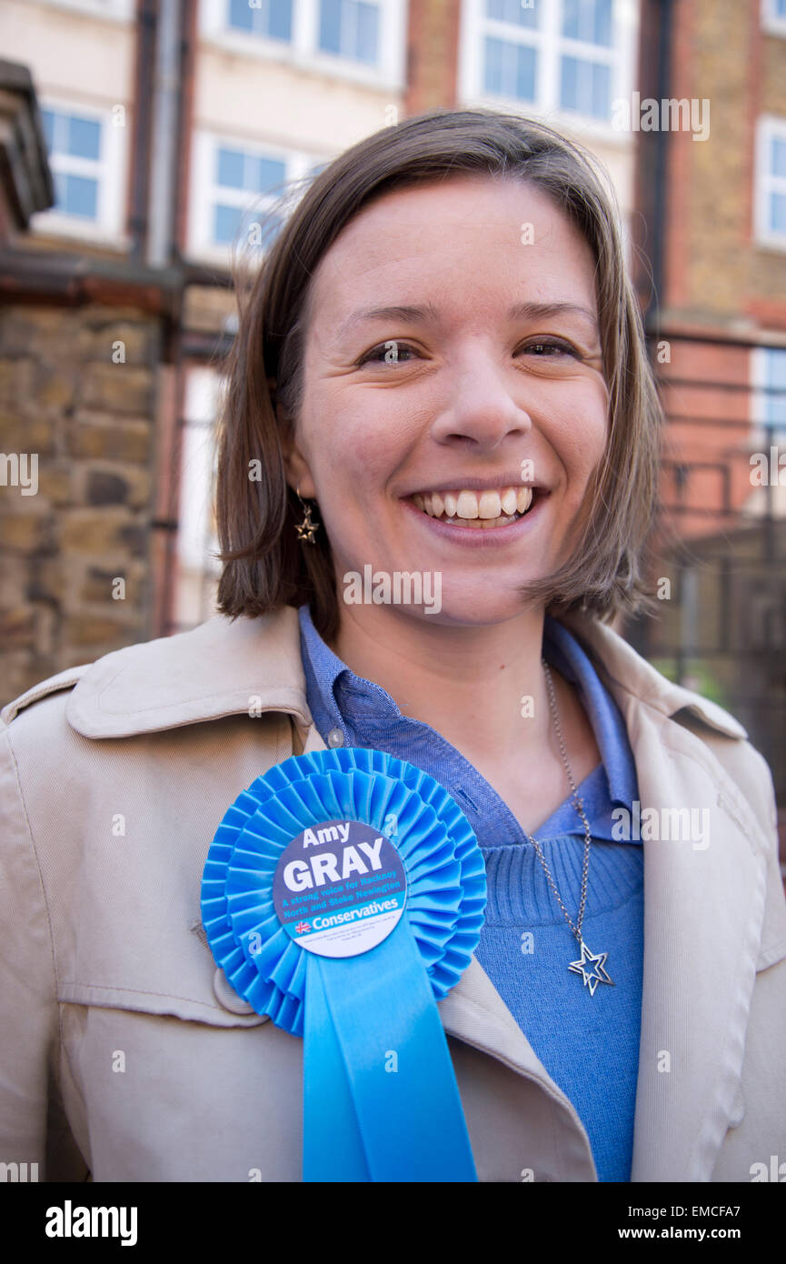 Hackney, London. Amy Gray , prospective Conservative candidate for North Hackney, on the stump, canvassing in Stoke Newington Stock Photo