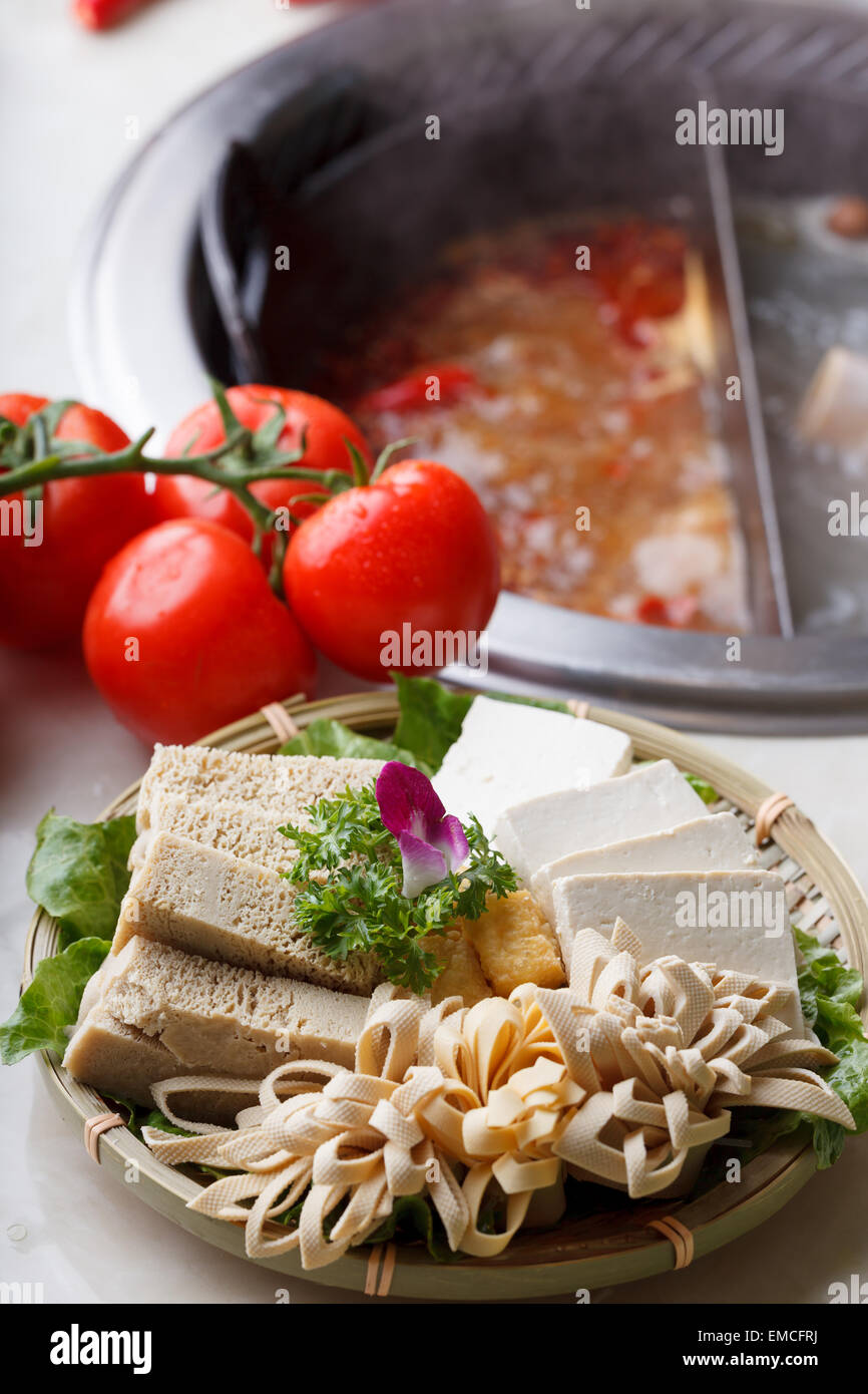 Hot pot vegetables, tofu, China flavor Stock Photo - Alamy
