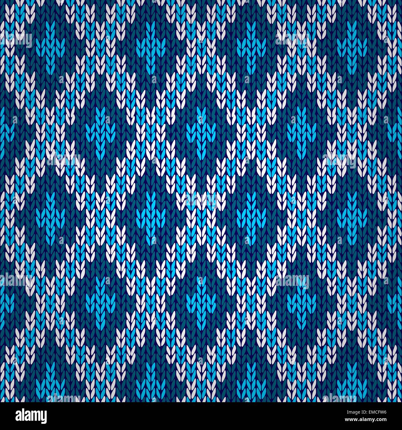 Seamless blue knitted pattern Stock Vector