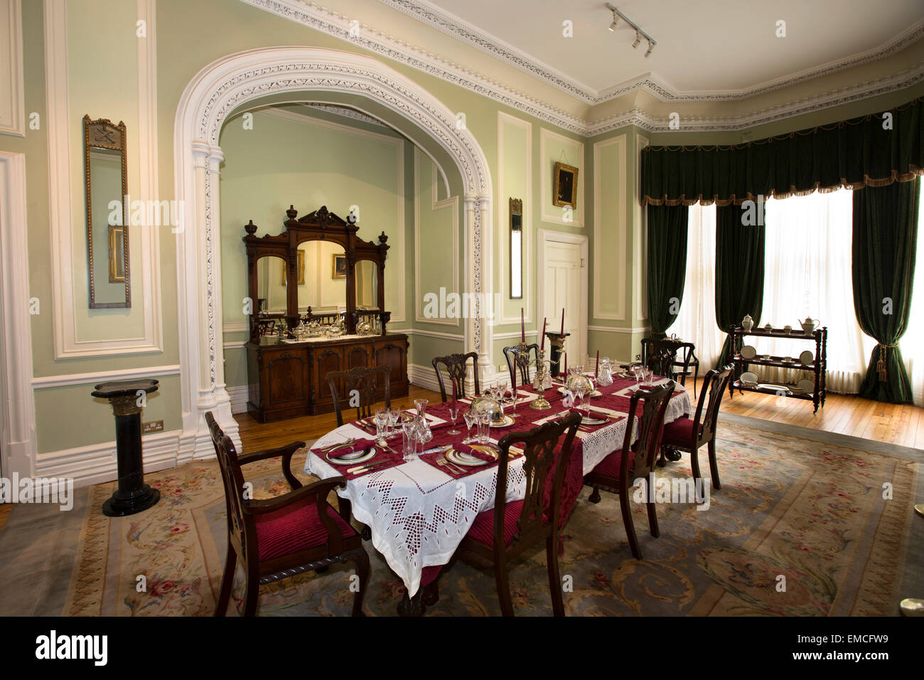 Ireland, Co Galway, Connemara, Kylemore Abbey, Dining Room with table