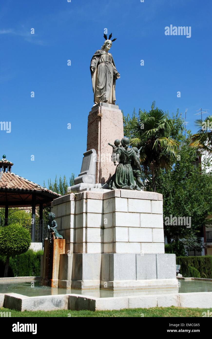 Religious monument in gardens in the town centre, Priego de Cordoba, Cordoba Province, Andalusia, Spain, Western Europe. Stock Photo