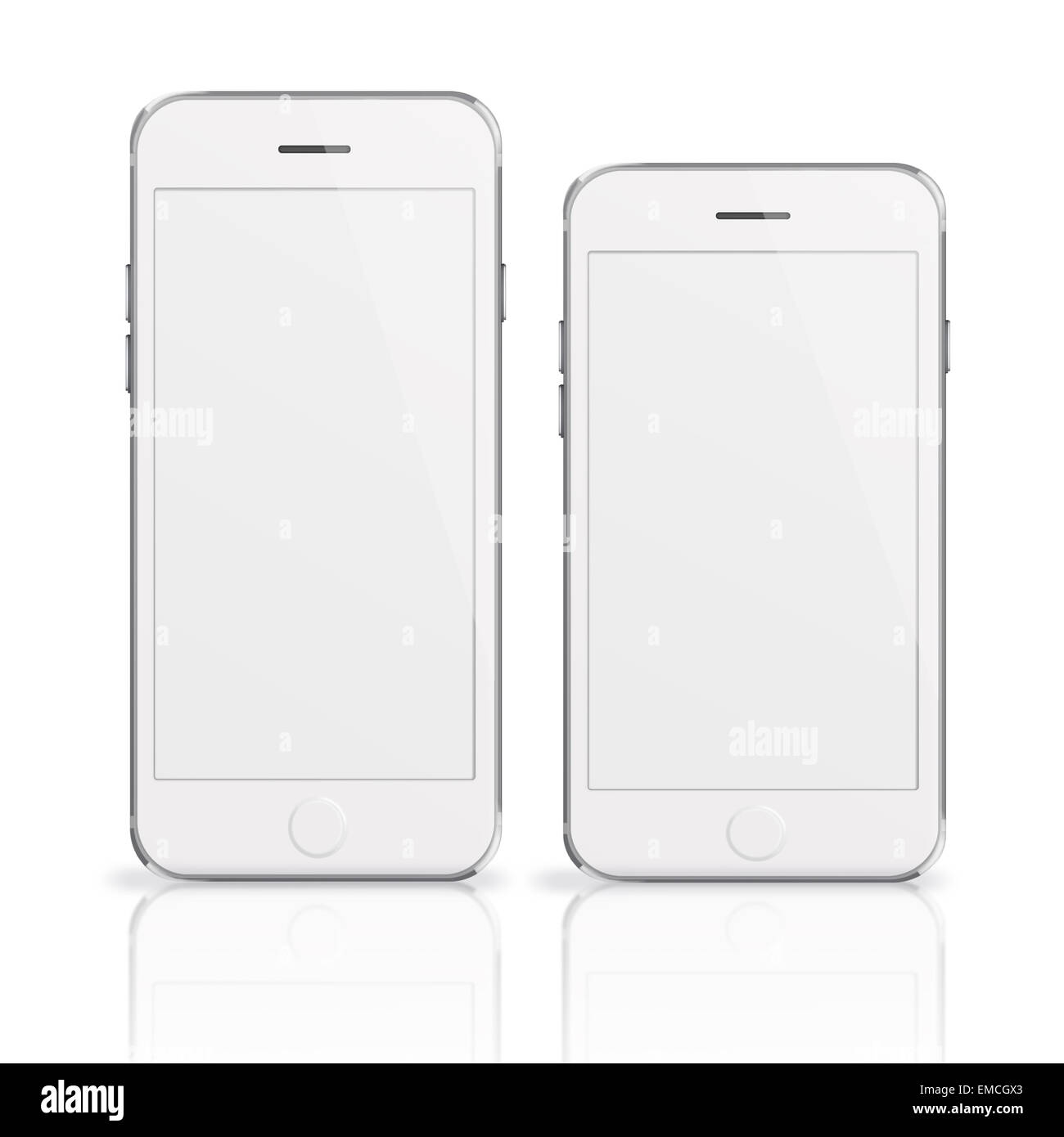Mobile smart phones with white screen isolated on white background ...
