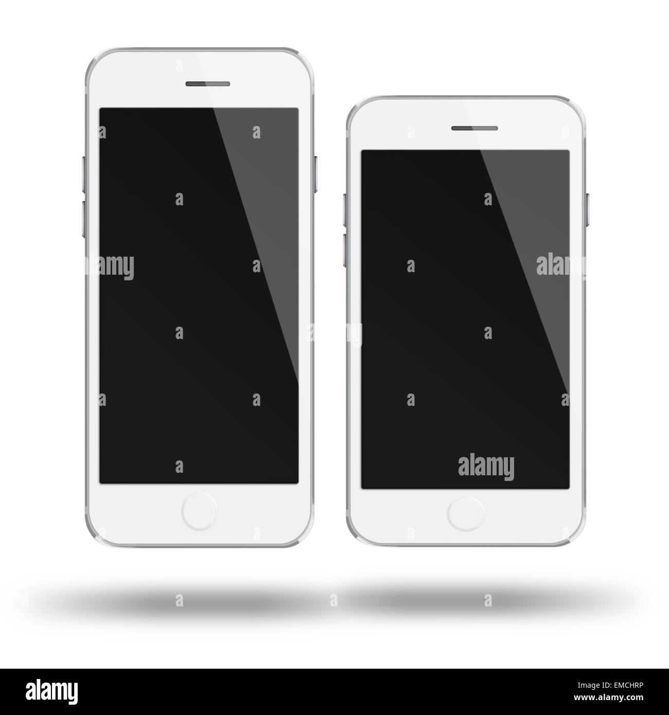 Mobile smart phones with black screen isolated on white background ...